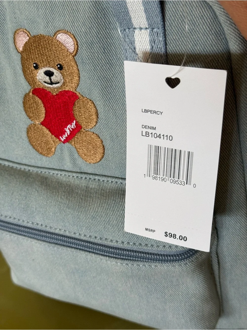 Luv Betsey Light Blue Denny Backpack with Cute Bear and heart